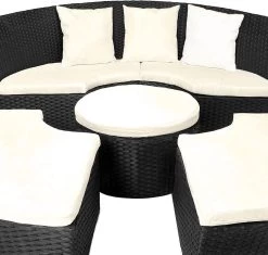 Casaria Polyrattan Zonne-Eiland Ø185cm – Incl. Kussens - Zwart Crème -Tuinverzorgings Winkel 1200x1144