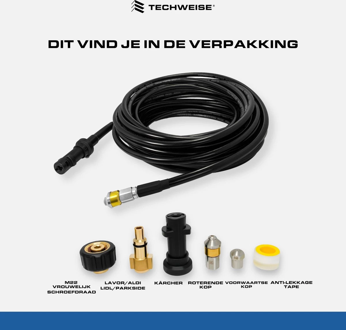 Techweise - Rioolslang Voor O.a. Kärcher - 15M - Met Roterende En Voorwaartse Kop 5 Techweise - Rioolslang Voor O.a. Kärcher - 15M - Met Roterende En Voorwaartse Kop - Afbeelding 3