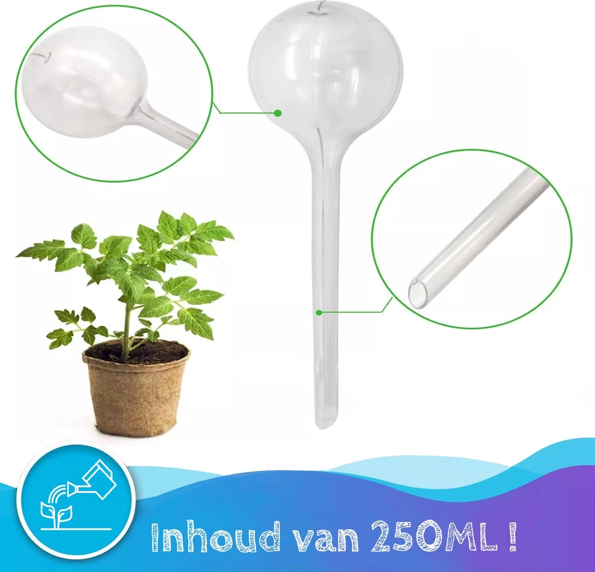 Summer Spark Waterdruppelaar Voor Planten 6 Stuks Transparant – 27 CM X 8 CM – 250 ML – Automatisch Watergeefsysteem Voor Kamerplanten – Planten Watergever Met Druppelsysteem – Waterbol 5 Summer Spark Waterdruppelaar Voor Planten 6 Stuks Transparant – 27 CM X 8 CM – 250 ML – Automatisch Watergeefsysteem Voor Kamerplanten – Planten Watergever Met Druppelsysteem – Waterbol - Afbeelding 3