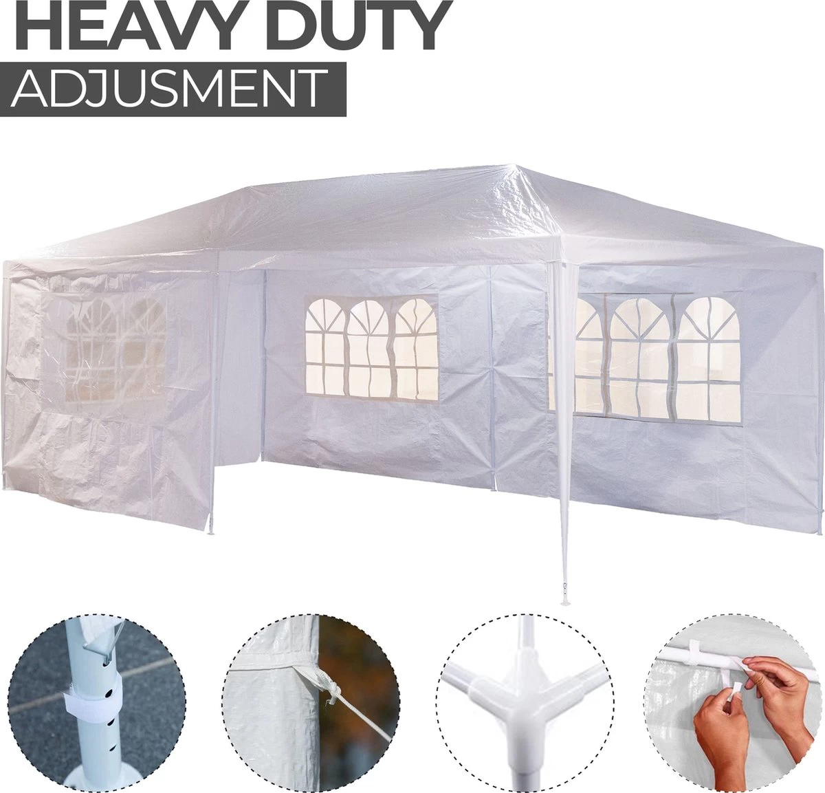 MaxxGarden Partytent - Paviljoen - 300 X 600 X 250 Cm - Met Zijwanden - Waterdicht Pro - 32mm Buizen – Wit 5 MaxxGarden Partytent - Paviljoen - 300 X 600 X 250 Cm - Met Zijwanden - Waterdicht Pro - 32mm Buizen – Wit - Afbeelding 3