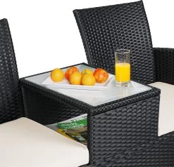 Casaria Polyrattan Tuinbank - Incl. Kussen - 143x55x88 Cm Zwart -Tuinverzorgings Winkel 1200x1155