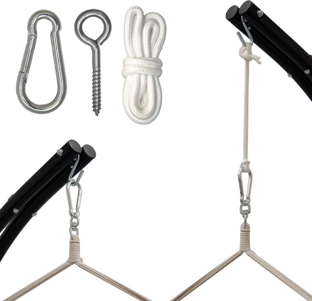 Metalen Ophangset Tot 160kg - Massieve Bevestiging Set Voor Hangstoel Hangmat - Plafond Wand Montage 6 Metalen Ophangset Tot 160kg - Massieve Bevestiging Set Voor Hangstoel Hangmat - Plafond Wand Montage - Afbeelding 4