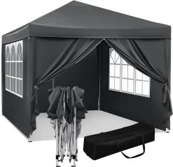 Waterdichte Partytent 3x3 Meter Opvouwbaar Met Zijwanden- Paviljoen Met Zijpanelen - Easy Up - Pop-up Tent Met Haringen, Touw En Anti Slip Poten