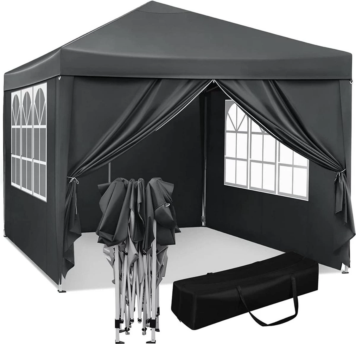 Waterdichte Partytent 3x3 Meter Opvouwbaar Met Zijwanden- Paviljoen Met Zijpanelen - Easy Up - Pop-up Tent Met Haringen, Touw En Anti Slip Poten 3 Waterdichte Partytent 3x3 Meter Opvouwbaar Met Zijwanden- Paviljoen Met Zijpanelen - Easy Up - Pop-up Tent Met Haringen, Touw En Anti Slip Poten