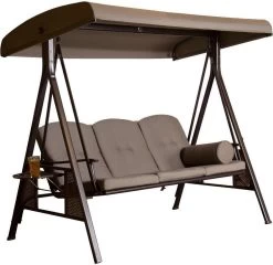 SORARA® Luxe Schommelbank Met Zonnescherm - Bruin - Zware Kwaliteit.