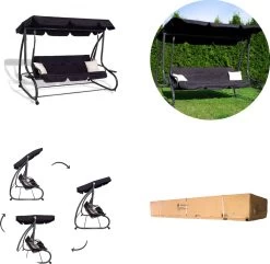 Springos Schommelbank | Linda-Schommel | 3-zits | Waterafstotend | Inclusief 2 Kussens | Verstelbare Luifel | 162 X 200 X 120 Cm | Zwart -Tuinverzorgings Winkel 1200x1171 2