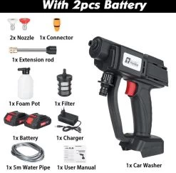 Merkloos Elektrische Accu-Hogedrukreiniger - 20Bar - Multifunctioneel Mondstuk - Draagbaar Oplaadbaar Snoerloos - Reinigingsspuitpistool - Met Rijke Accessoires - Voor Makita 18V-batterij - Voor Auto, Tuin, Terras, Raam (Zwart) -Tuinverzorgings Winkel 1200x1178 5