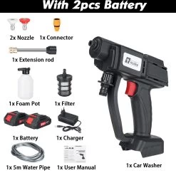 Merkloos Elektrische Accu-Hogedrukreiniger - 20Bar - Multifunctioneel Mondstuk - Draagbaar Oplaadbaar Snoerloos - Reinigingsspuitpistool - Met Rijke Accessoires - Voor Makita 18V-batterij - Voor Auto, Tuin, Terras, Raam (Zwart) -Tuinverzorgings Winkel 1200x1179 3