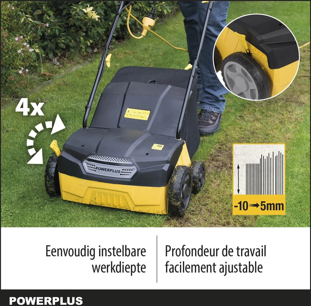 Powerplus POWXG7513 Elektrische Verticuteermachine - Mos Verwijderaar - 1400W - 320mm Maaibreedte - 45L Opvangbak - Incl. Gazonbeluchter/grasbeluchter 5 Powerplus POWXG7513 Elektrische Verticuteermachine - Mos Verwijderaar - 1400W - 320mm Maaibreedte - 45L Opvangbak - Incl. Gazonbeluchter/grasbeluchter - Afbeelding 3