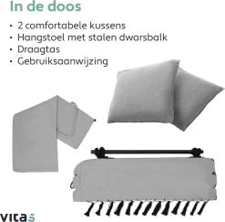 Vita5 XXL Hangstoel | Binnen&Buiten Hangnest | Incl. 2 Kussens En Boekenvak | Volwassenen&Kinderen | Hangmatstoel Tot 225kg | Grijs -Tuinverzorgings Winkel 1200x1181 1