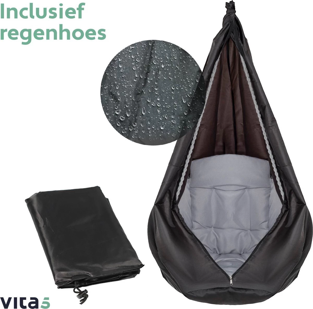 Vita5 Macramé Hangstoel - Voor Binnen En Buiten - Zonder Standaard - Incl. Kussen, Boekenvak En Beschermhoes - Tot 150kg - Grijs 11 Vita5 Macramé Hangstoel - Voor Binnen En Buiten - Zonder Standaard - Incl. Kussen, Boekenvak En Beschermhoes - Tot 150kg - Grijs - Afbeelding 9