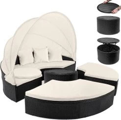 Casaria Polyrattan Zonne-Eiland Ø185cm – Incl. Kussens - Zwart Crème -Tuinverzorgings Winkel 1200x1189 4