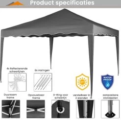 Easy Up Partytent - Partytent - Paviljoen - Partytent Opvouwbaar - Partytent 3x3 - Partytent Met Zijwanden - Inclusief Trolley - Waterdicht - UV 50+ Bescherming - Met Ramen - 16 Kg - Staal - Antraciet - 300 X 300 Cm -Tuinverzorgings Winkel 1200x1191 4