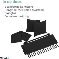 Vita5 XXL Hangstoel - Binnen&Buiten Hangnest - Incl. 2 Kussens En Boekenvak - Volwassenen&Kinderen - Hangmatstoel Tot 225kg - Zwart -Tuinverzorgings Winkel 1200x1194 2