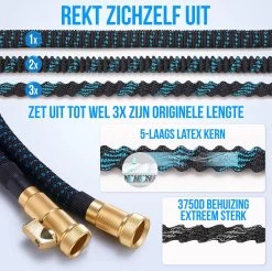 Strex Flexibele Tuinslang 15M Met Sproeikop - Uitrekbaar - Incl. Koppelingen, Ophanghaak & Opbergzak -Tuinverzorgings Winkel 1200x1197 17