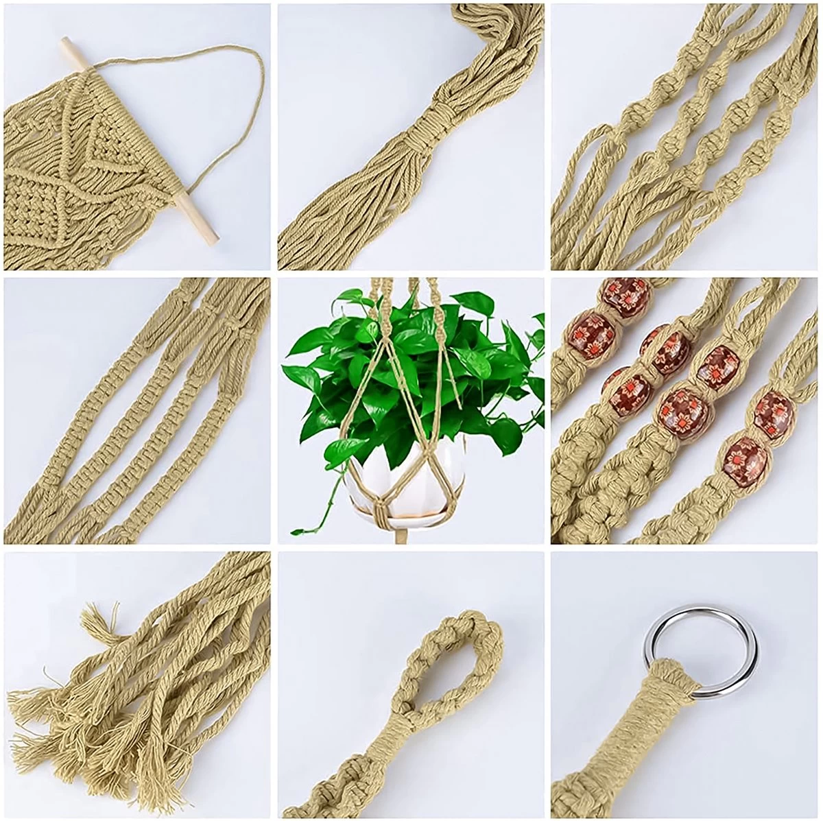 4 Stuks Luxe Jute Plantenhangers - Boho Handgeweven Katoen Hangpot Voor Binnen/Buiten - Hangende Bloempot Met Kralen - Macramé Touw/Koord Hangplant Houder - Bohemian Wandhanger Decoratie - Plant Hanger - Verticale Tuin Bloempothouder Planthanger 10 4 Stuks Luxe Jute Plantenhangers - Boho Handgeweven Katoen Hangpot Voor Binnen/Buiten - Hangende Bloempot Met Kralen - Macramé Touw/Koord Hangplant Houder - Bohemian Wandhanger Decoratie - Plant Hanger - Verticale Tuin Bloempothouder Planthanger - Afbeelding 8