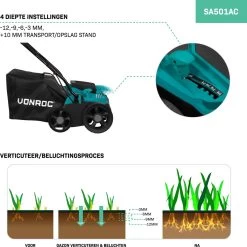 VONROC Elektrische Verticuteermachine - Gazonbeluchter – 1300W – Maaibreedte 320 Mm – 4 Dieptestanden (12/9/6/3 Mm) – Incl. 35L. Opvangbak 14 VONROC Elektrische Verticuteermachine - Gazonbeluchter – 1300W – Maaibreedte 320 Mm – 4 Dieptestanden (12/9/6/3 Mm) – Incl. 35L. Opvangbak -Tuinverzorgings Winkel 1200x1200 1011