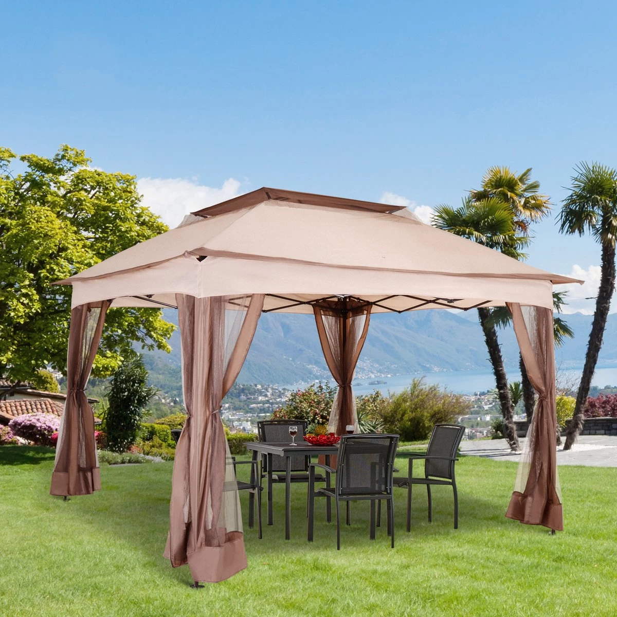 Outsunny Paviljoen Met Zijwanden Partytent Tuintent Popup 3,25 X 3,25 M Khaki 840-166 13 Outsunny Paviljoen Met Zijwanden Partytent Tuintent Popup 3,25 X 3,25 M Khaki 840-166 - Afbeelding 11