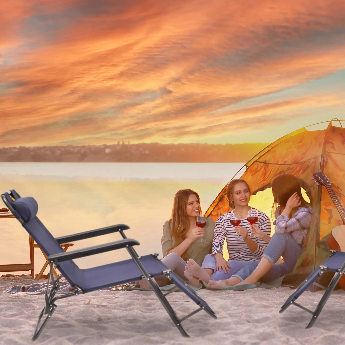 Relaxdays Ligstoel Inklapbaar - Ligbed Met Hoofdsteun - Strandstoel Verstelbaar - Camping - Donkerblauwe 5 Relaxdays Ligstoel Inklapbaar - Ligbed Met Hoofdsteun - Strandstoel Verstelbaar - Camping - Donkerblauwe - Afbeelding 3