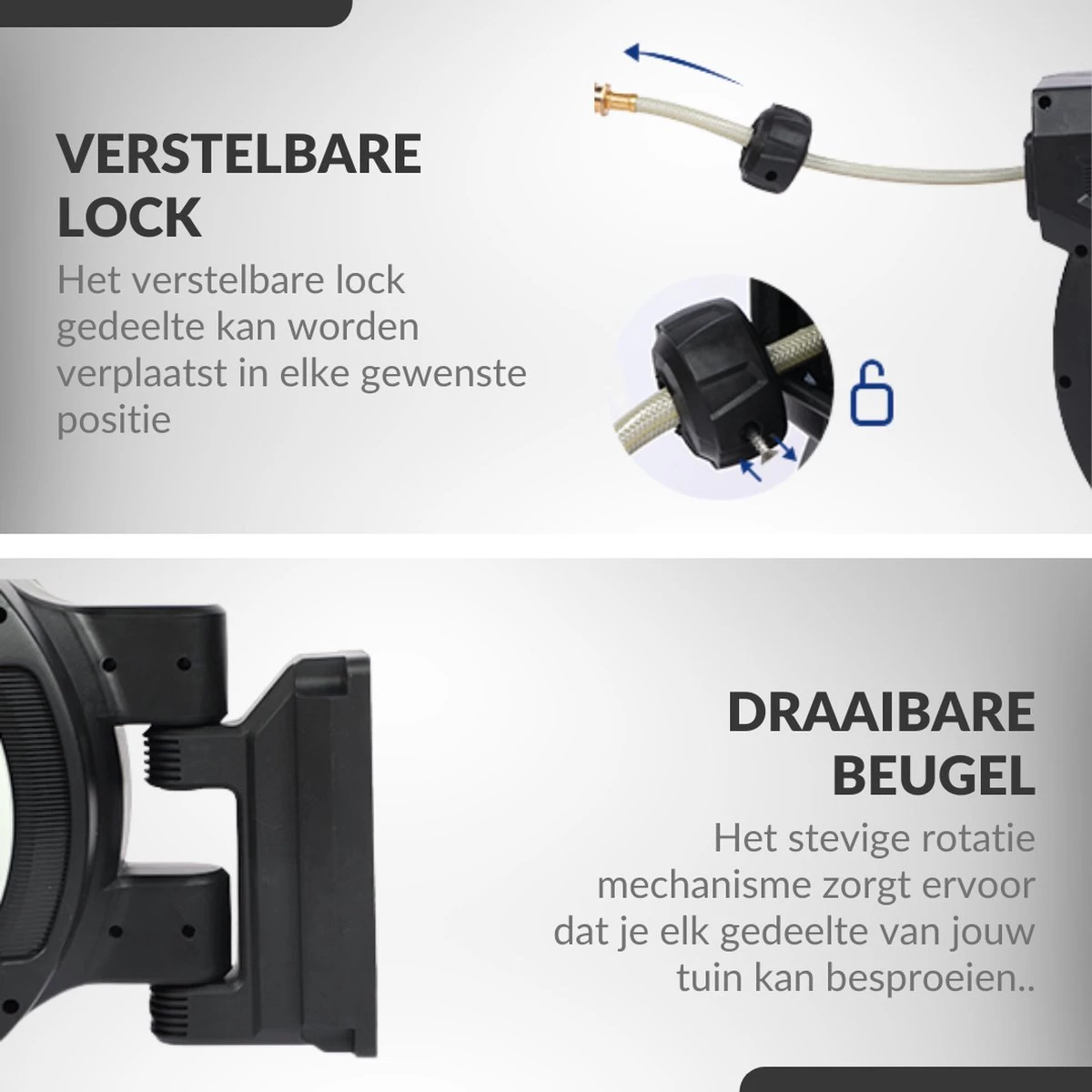 Buxibo - Wandslangenbox 20 Meter + 2 Meter - Tuinslang Met Haspel - 9 Sproei Standen - Slangenhouder 180° Draaibaar - Tuinslanghaspel Zwart+ Gratis Sproeier - Zwart 12 Buxibo - Wandslangenbox 20 Meter + 2 Meter - Tuinslang Met Haspel - 9 Sproei Standen - Slangenhouder 180° Draaibaar - Tuinslanghaspel Zwart+ Gratis Sproeier - Zwart - Afbeelding 10