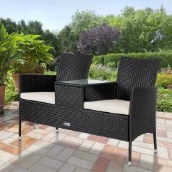 Casaria Polyrattan Tuinbank - Incl. Kussen - 143x55x88 Cm Zwart -Tuinverzorgings Winkel 1200x1200 143