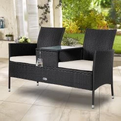 Casaria Polyrattan Tuinbank - Incl. Kussen - 143x55x88 Cm Zwart -Tuinverzorgings Winkel 1200x1200 144