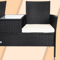 Casaria Polyrattan Tuinbank - Incl. Kussen - 143x55x88 Cm Zwart -Tuinverzorgings Winkel 1200x1200 146
