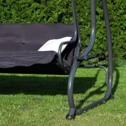 Springos Schommelbank | Linda-Schommel | 3-zits | Waterafstotend | Inclusief 2 Kussens | Verstelbare Luifel | 162 X 200 X 120 Cm | Zwart -Tuinverzorgings Winkel 1200x1200 167