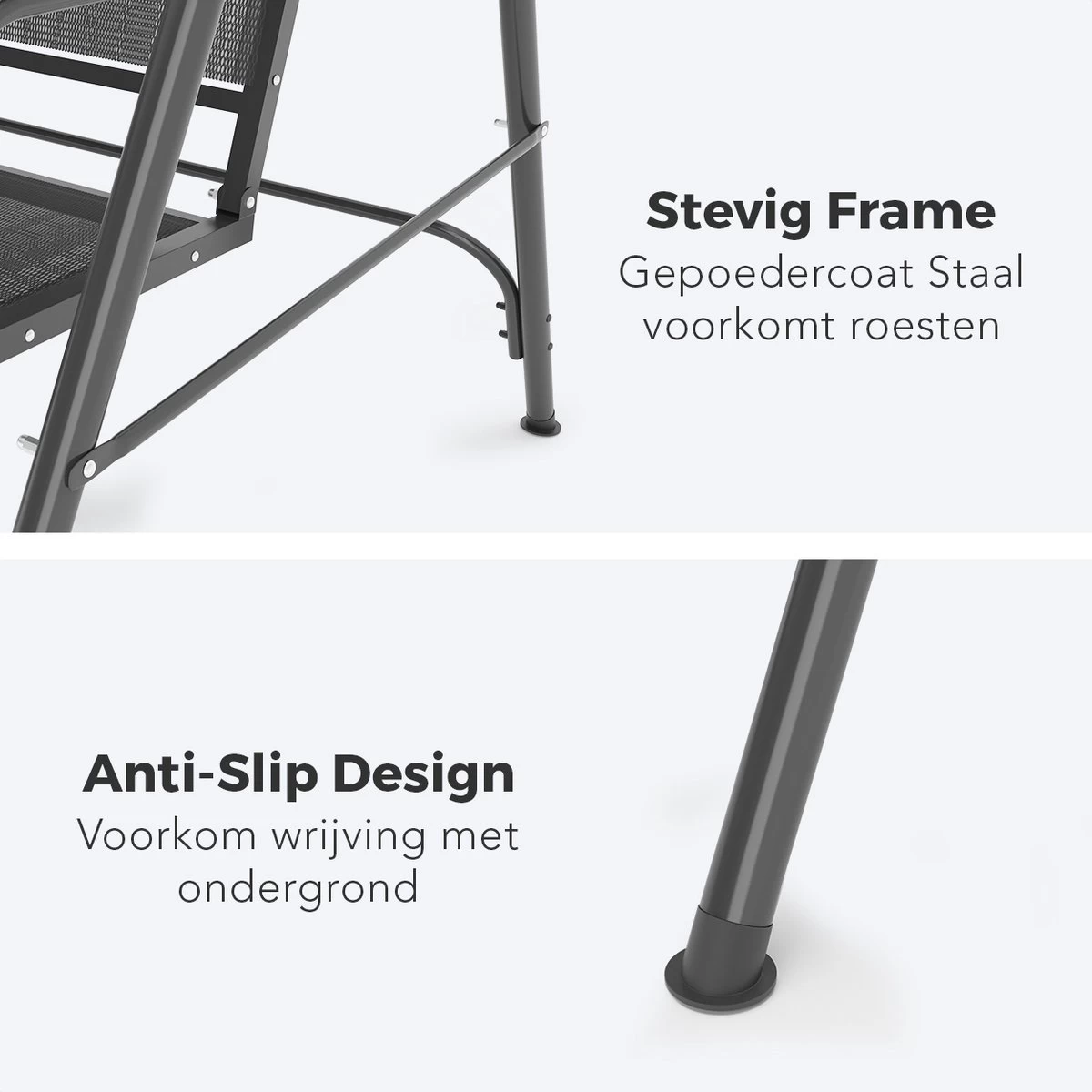 LifeGoods Schommelbank - 3-zits - Tot 250KG - Kantelbaar Dak - UV-bestendig Zonnescherm - 172x104x162cm - Grijs 11 LifeGoods Schommelbank - 3-zits - Tot 250KG - Kantelbaar Dak - UV-bestendig Zonnescherm - 172x104x162cm - Grijs - Afbeelding 9