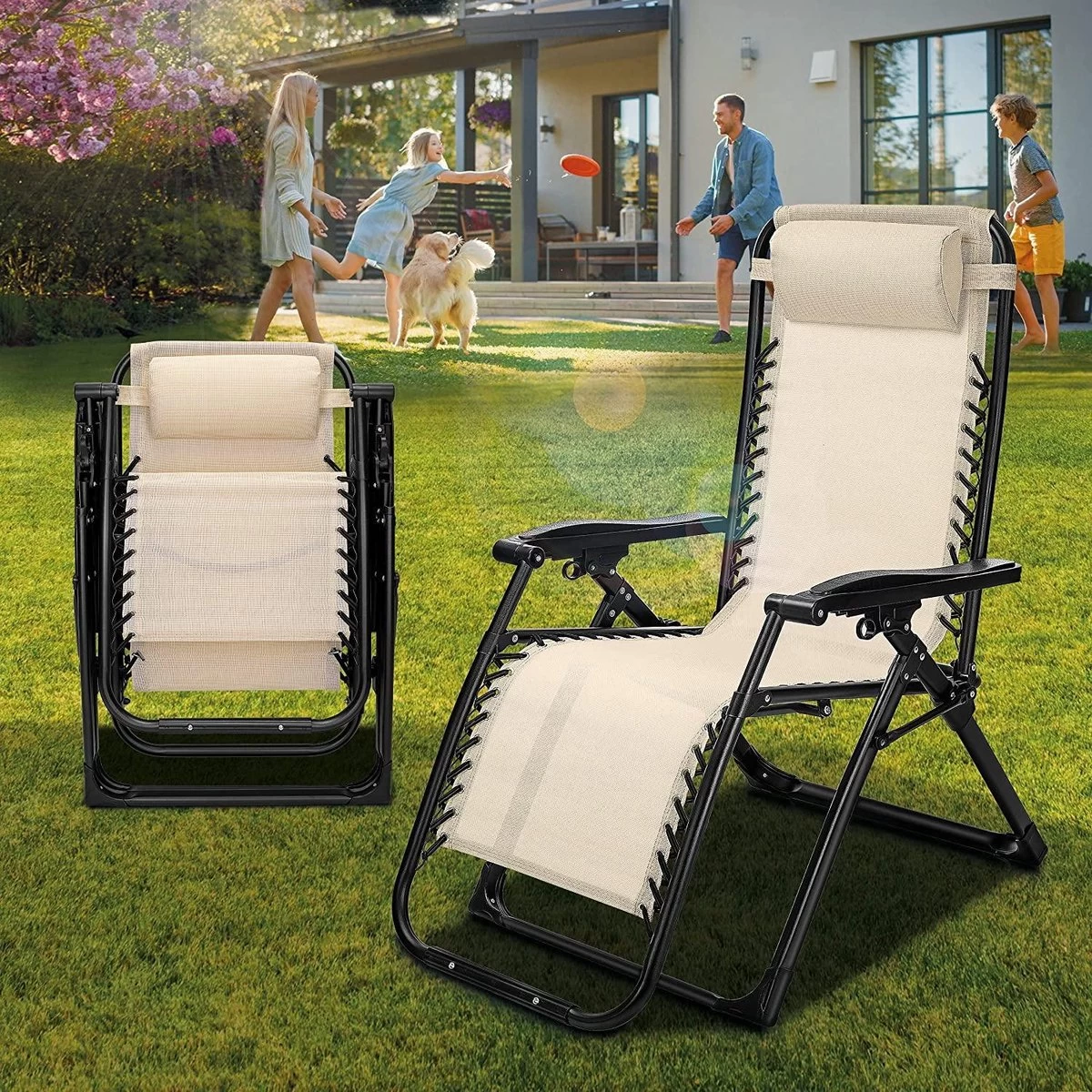 Sens Design Tuinstoel - Ligstoel Tuin - Beige 8 Sens Design Tuinstoel - Ligstoel Tuin - Beige - Afbeelding 6