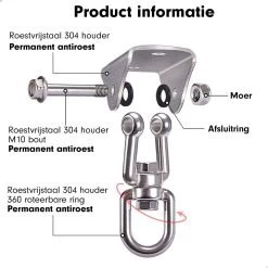 Luxe Ophangsysteem - 180° Schommelen, 360° Roteerbaar - Plafondhaak - Ophanghaak - Hangstoel Buiten - Hangstoel Binnen – Schommelstoel - Schommel - Bokszakken - RVS - Nederlandse Handleiding - -Tuinverzorgings Winkel 1200x1200 207