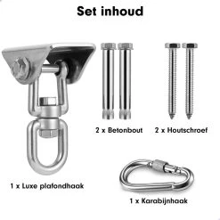 Luxe Ophangsysteem - 180° Schommelen, 360° Roteerbaar - Plafondhaak - Ophanghaak - Hangstoel Buiten - Hangstoel Binnen – Schommelstoel - Schommel - Bokszakken - RVS - Nederlandse Handleiding - -Tuinverzorgings Winkel 1200x1200 209