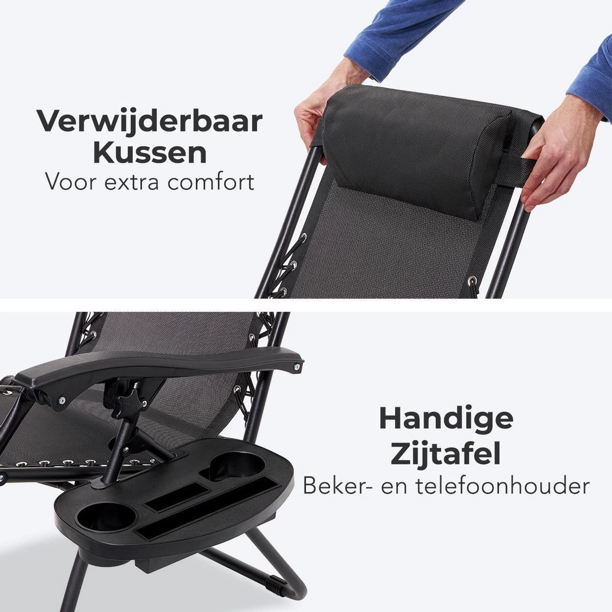 LifeGoods Opvouwbare Tuinstoelen - Verstelbaar Zonnescherm - 2 Stuks - 30°-90° Verstelbaar - Metaal - Zwart 6 LifeGoods Opvouwbare Tuinstoelen - Verstelbaar Zonnescherm - 2 Stuks - 30°-90° Verstelbaar - Metaal - Zwart - Afbeelding 4