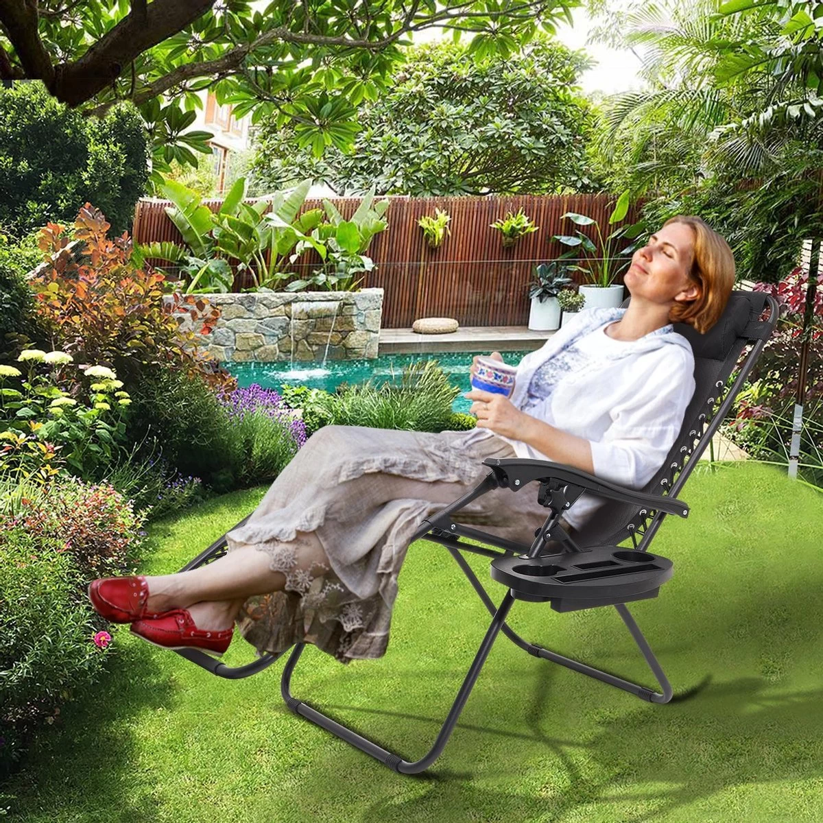 LifeGoods Opvouwbare Tuinstoelen - Verstelbaar Zonnescherm - 2 Stuks - 30°-90° Verstelbaar - Metaal - Zwart 11 LifeGoods Opvouwbare Tuinstoelen - Verstelbaar Zonnescherm - 2 Stuks - 30°-90° Verstelbaar - Metaal - Zwart - Afbeelding 9