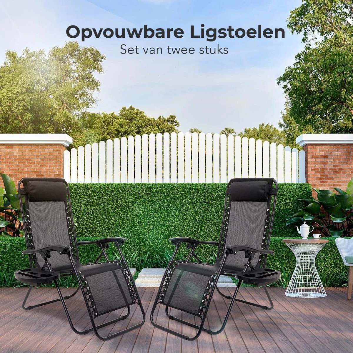 LifeGoods Opvouwbare Tuinstoelen - Verstelbaar Zonnescherm - 2 Stuks - 30°-90° Verstelbaar - Metaal - Zwart 13 LifeGoods Opvouwbare Tuinstoelen - Verstelbaar Zonnescherm - 2 Stuks - 30°-90° Verstelbaar - Metaal - Zwart - Afbeelding 11
