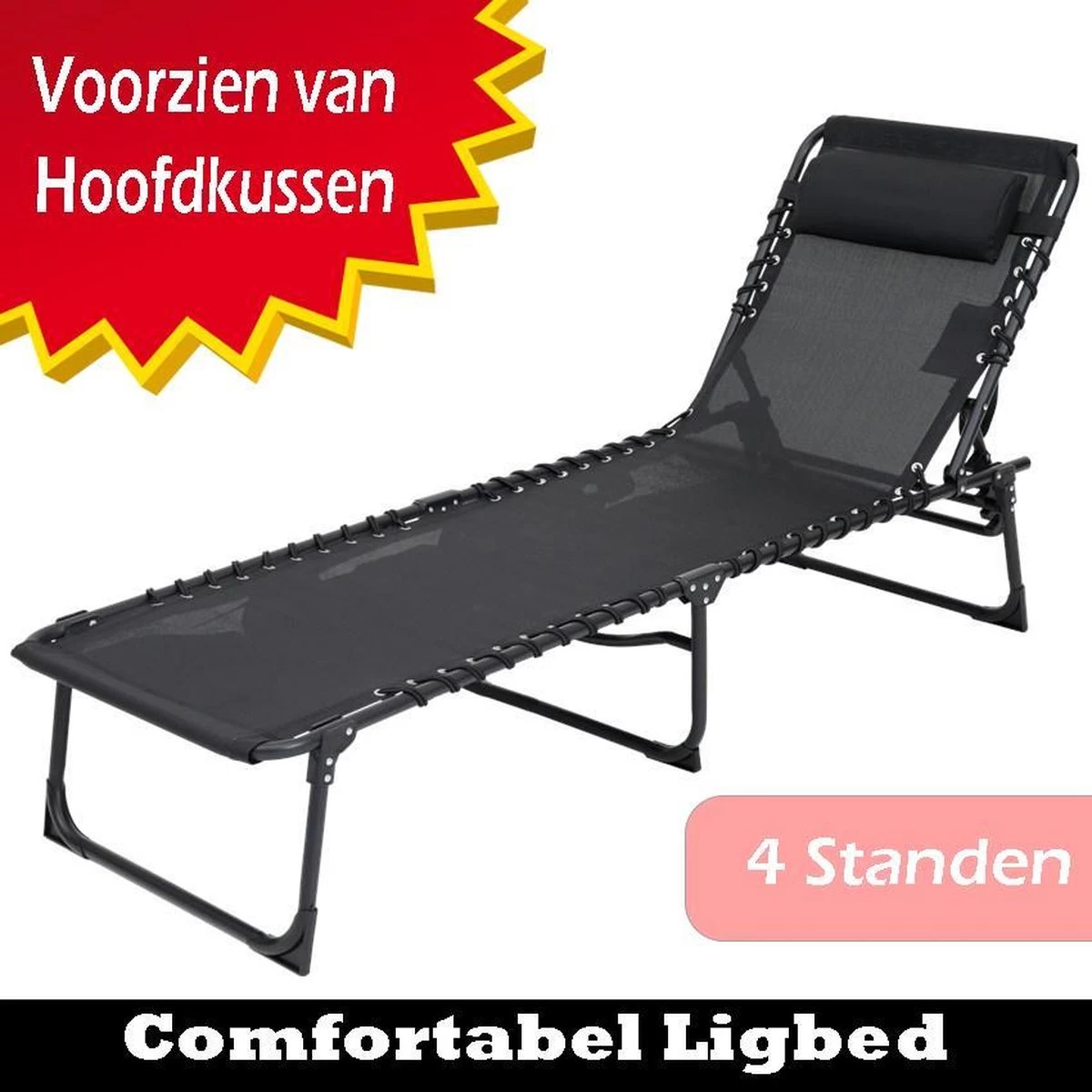 Opvouwbaar Ligbed | Ligstoel | Relaxstoel | Weersbestendig | Camping / Tuin / Zwembad / Balkon / Terras / Strand | Incl. Hoofdkussen | Verstelbaar | Luxe 3 Opvouwbaar Ligbed | Ligstoel | Relaxstoel | Weersbestendig | Camping / Tuin / Zwembad / Balkon / Terras / Strand | Incl. Hoofdkussen | Verstelbaar | Luxe