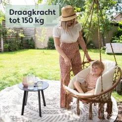 Vita5 Macramé Hangstoel - Voor Binnen En Buiten - Zonder Standaard - Incl. Kussen, Boekenvak En Beschermhoes - Tot 150kg - Bruin/Beige -Tuinverzorgings Winkel 1200x1200 233