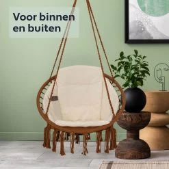 Vita5 Macramé Hangstoel - Voor Binnen En Buiten - Zonder Standaard - Incl. Kussen, Boekenvak En Beschermhoes - Tot 150kg - Bruin/Beige -Tuinverzorgings Winkel 1200x1200 235