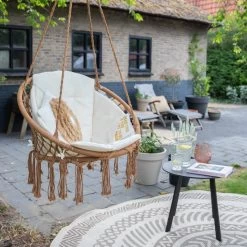 Vita5 Macramé Hangstoel - Voor Binnen En Buiten - Zonder Standaard - Incl. Kussen, Boekenvak En Beschermhoes - Tot 150kg - Bruin/Beige -Tuinverzorgings Winkel 1200x1200 237