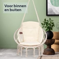 Vita5 Macramé Hangstoel - Voor Binnen En Buiten - Zonder Standaard - Incl. Kussen, Boekenvak En Beschermhoes - Tot 150kg - Beige -Tuinverzorgings Winkel 1200x1200 263