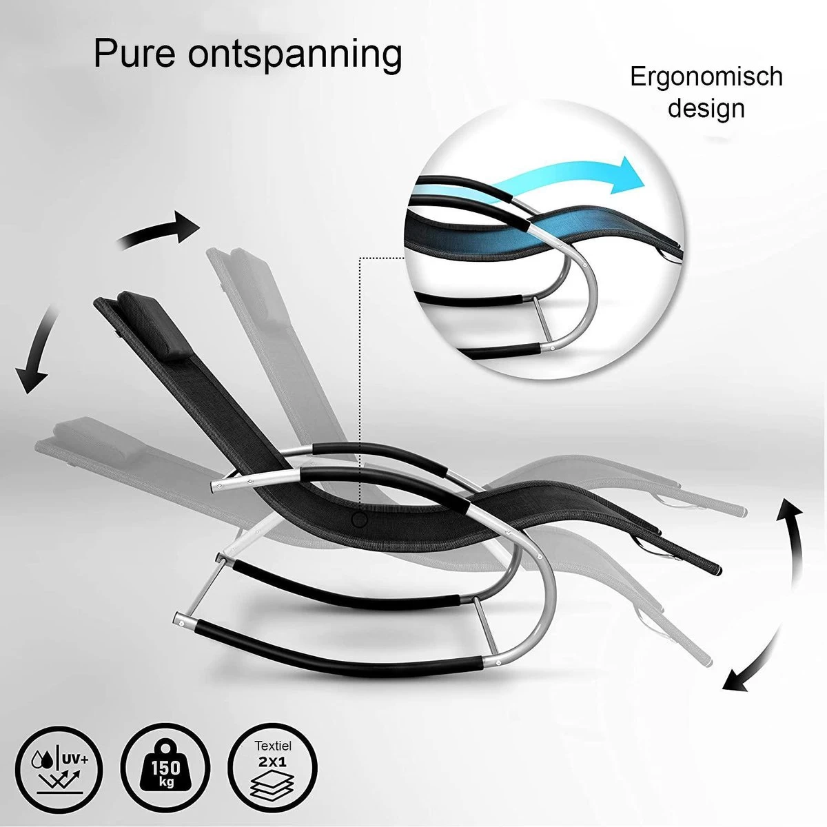 Sens Design Zonnebed - Ligbed - Weerbestendig - Zwart 6 Sens Design Zonnebed - Ligbed - Weerbestendig - Zwart - Afbeelding 4