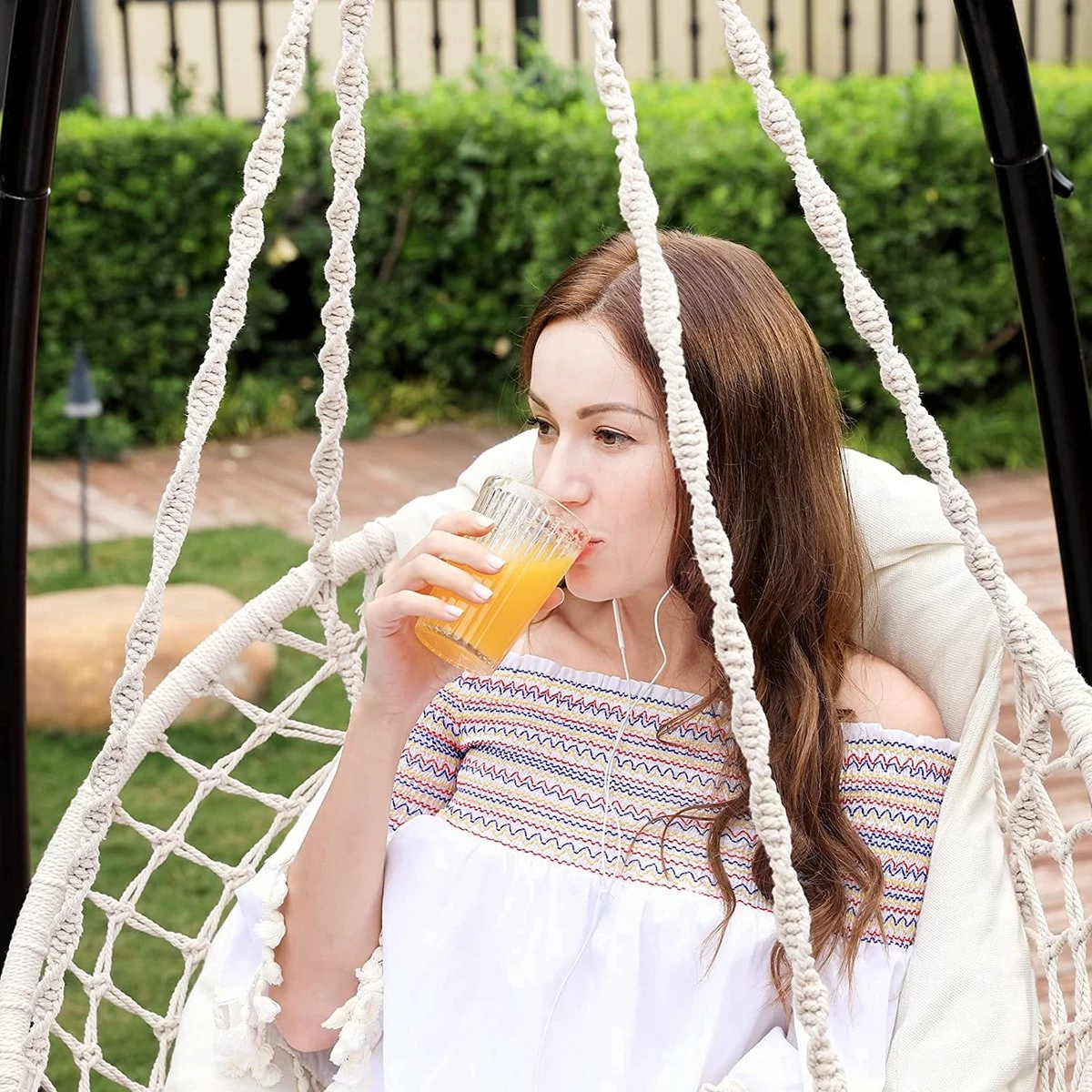 Hangstoel, Hangschommel, Hangstoel Met Een Dik Kussen, Tot 120 Kg Belastbaar, Voor Tuin, Balkon, Woonkamer, Terras, Scandinavische Stijl, Modern, Beige HMDC042M01 5 Hangstoel, Hangschommel, Hangstoel Met Een Dik Kussen, Tot 120 Kg Belastbaar, Voor Tuin, Balkon, Woonkamer, Terras, Scandinavische Stijl, Modern, Beige HMDC042M01 - Afbeelding 3