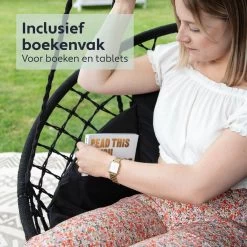 Vita5 Macramé Hangstoel - Voor Binnen En Buiten - Zonder Standaard - Incl. Kussen, Boekenvak En Beschermhoes - Tot 150kg - Zwart -Tuinverzorgings Winkel 1200x1200 327