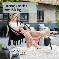 Vita5 Macramé Hangstoel - Voor Binnen En Buiten - Zonder Standaard - Incl. Kussen, Boekenvak En Beschermhoes - Tot 150kg - Zwart -Tuinverzorgings Winkel 1200x1200 329