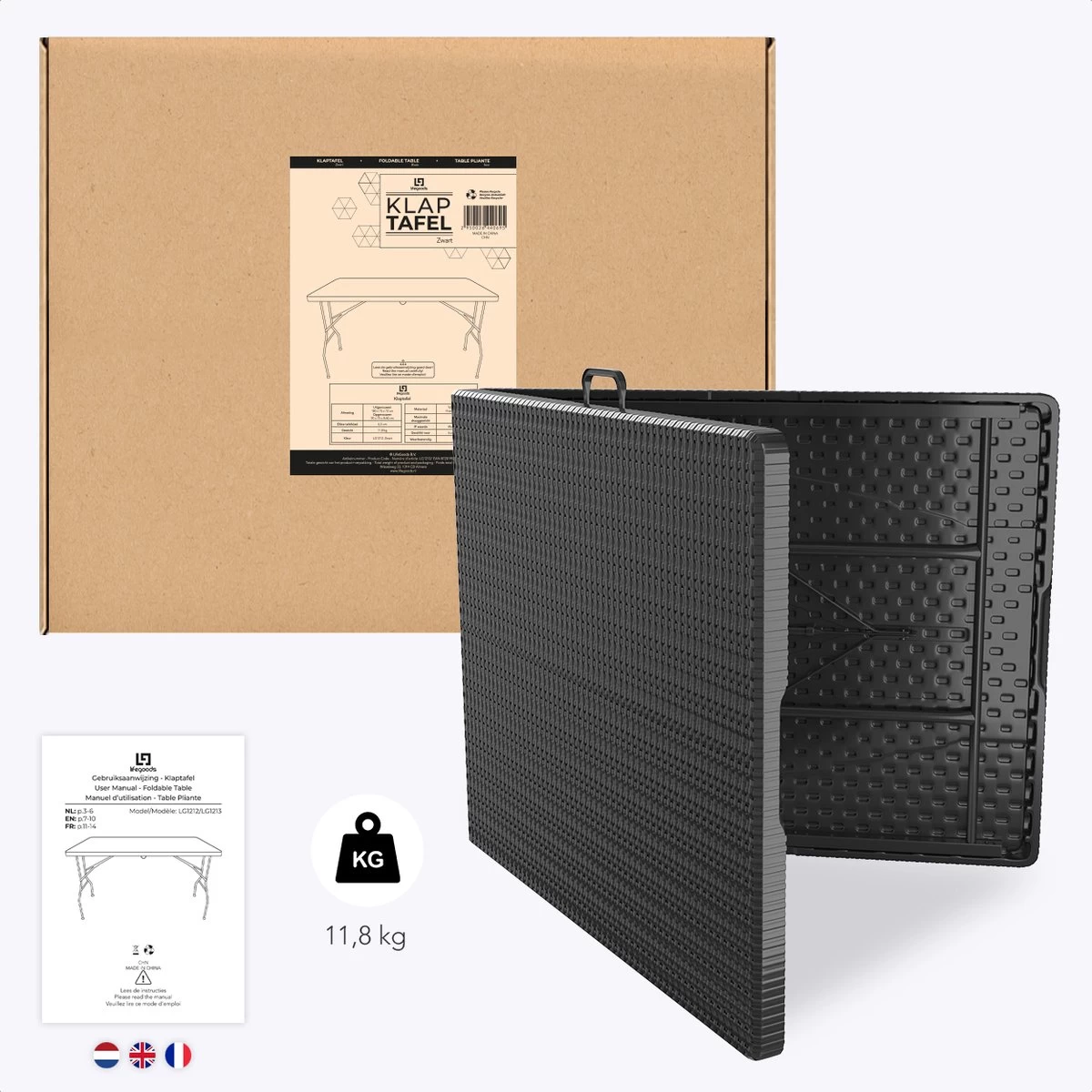 LifeGoods Klaptafel - Inklapbaar - 180 Cm - 6 Tot 8 Personen - Zwart 9 LifeGoods Klaptafel - Inklapbaar - 180 Cm - 6 Tot 8 Personen - Zwart - Afbeelding 7