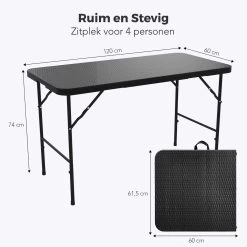 LifeGoods Klaptafel - Inklapbaar - 120 Cm - 4 Personen - Zwart -Tuinverzorgings Winkel 1200x1200 479