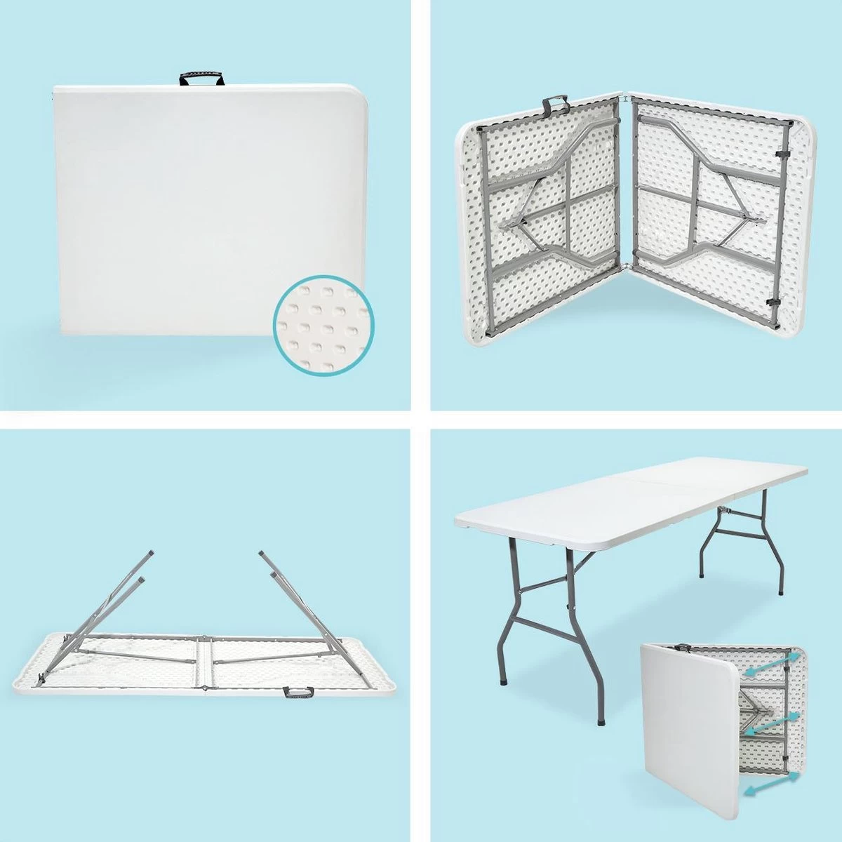 LifeGoods Klaptafel - Inklapbaar - 70x180cm - Verstelbare Vouwtafel - Weerbestendig - Wit 8 LifeGoods Klaptafel - Inklapbaar - 70x180cm - Verstelbare Vouwtafel - Weerbestendig - Wit - Afbeelding 6