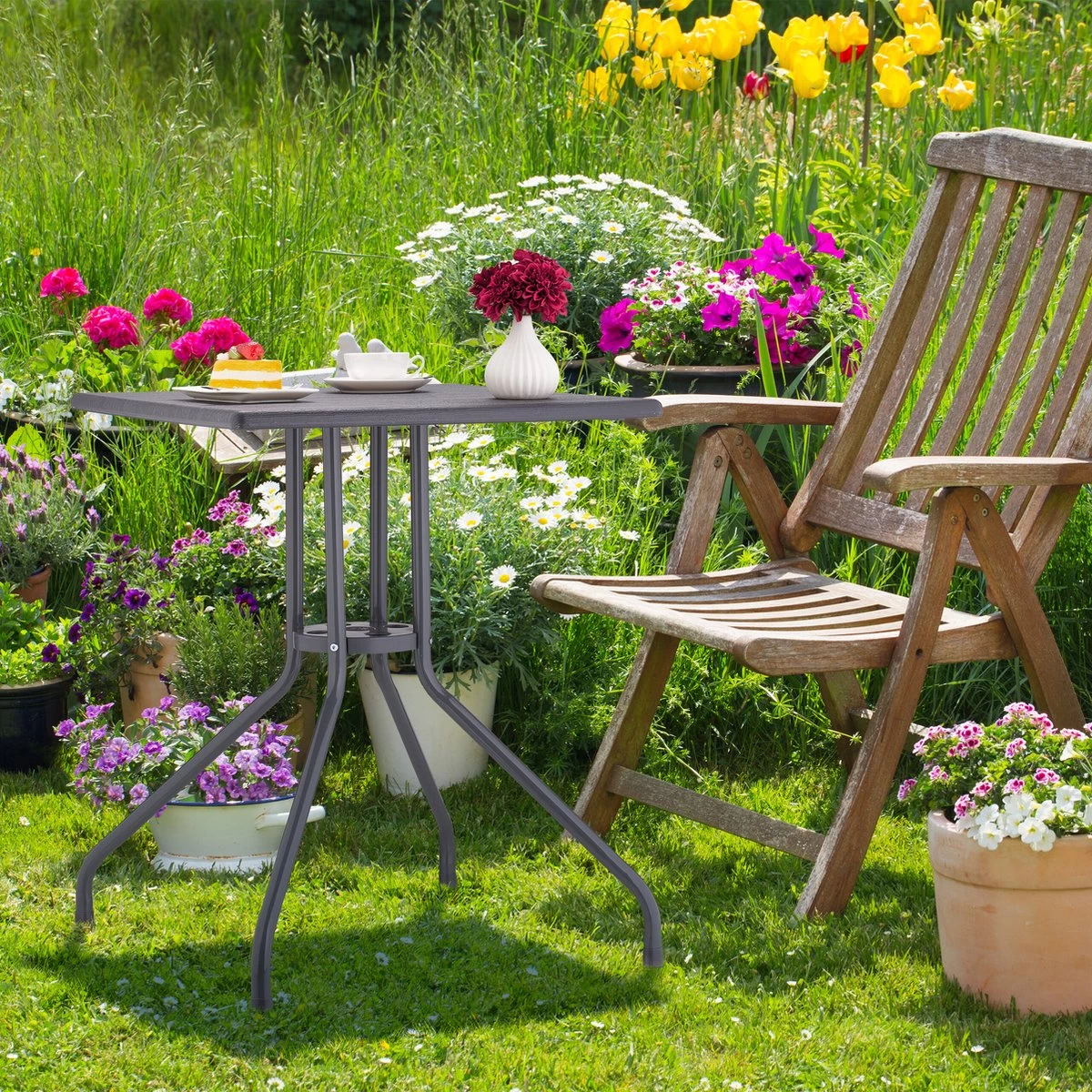 Relaxdays Tuintafel Vierkant - Buitentafel - Kleine Eettafel Tuin - Balkontafel Kunststof 4 Relaxdays Tuintafel Vierkant - Buitentafel - Kleine Eettafel Tuin - Balkontafel Kunststof - Afbeelding 2