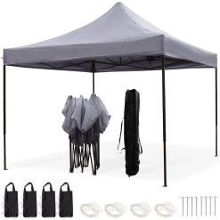 LifeGoods Partytent - 3x3 M - Easy Up - Opvouwbaar - Waterdicht - Draagtas Met Wieltjes - Donkergrijs