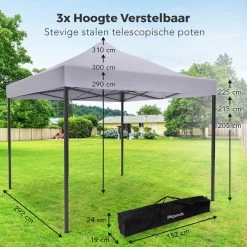 LifeGoods Partytent - 3x3 M - Easy Up - Opvouwbaar - Waterdicht - Draagtas Met Wieltjes - Donkergrijs -Tuinverzorgings Winkel 1200x1200 618